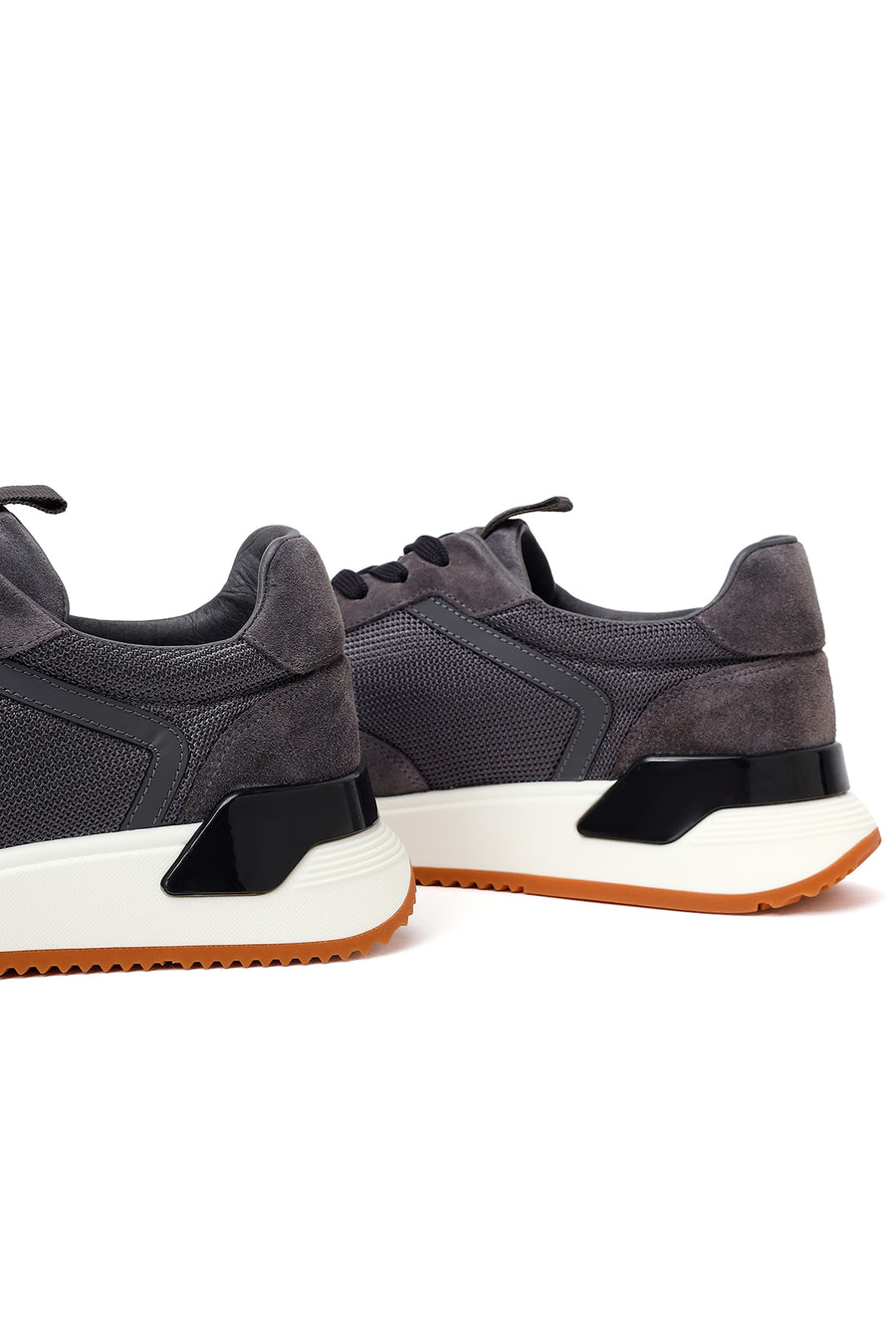 Male Gray Lace-Up Thick-Soled Leather Sneaker