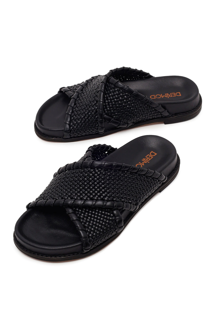 Woman Black Knitted Patterned Leather Slipper
