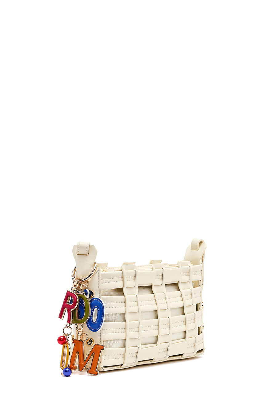 Woman Cream Long Strap Knit Crossbody Bag