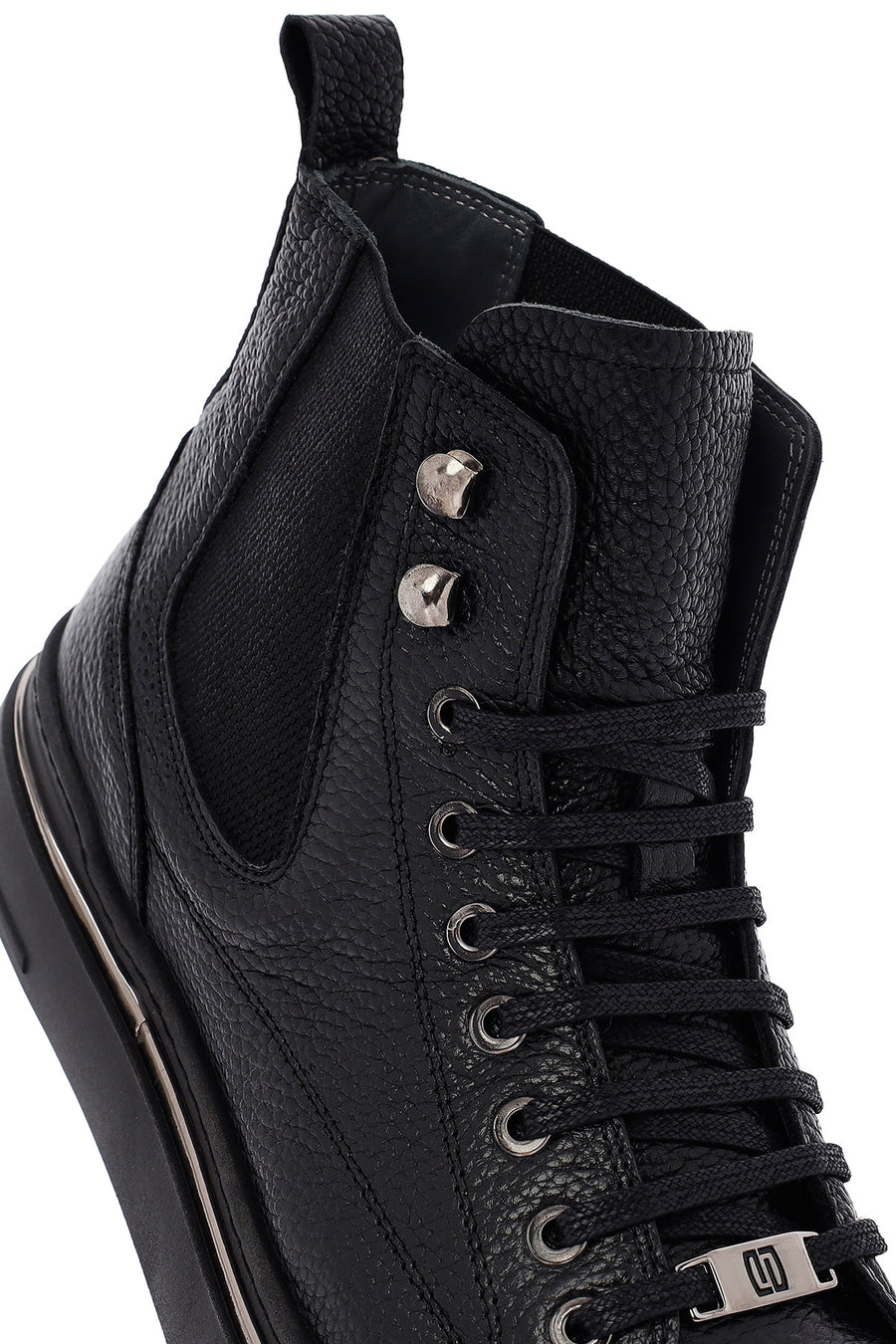 Men's Black Lace-Up Leather Sports Boots