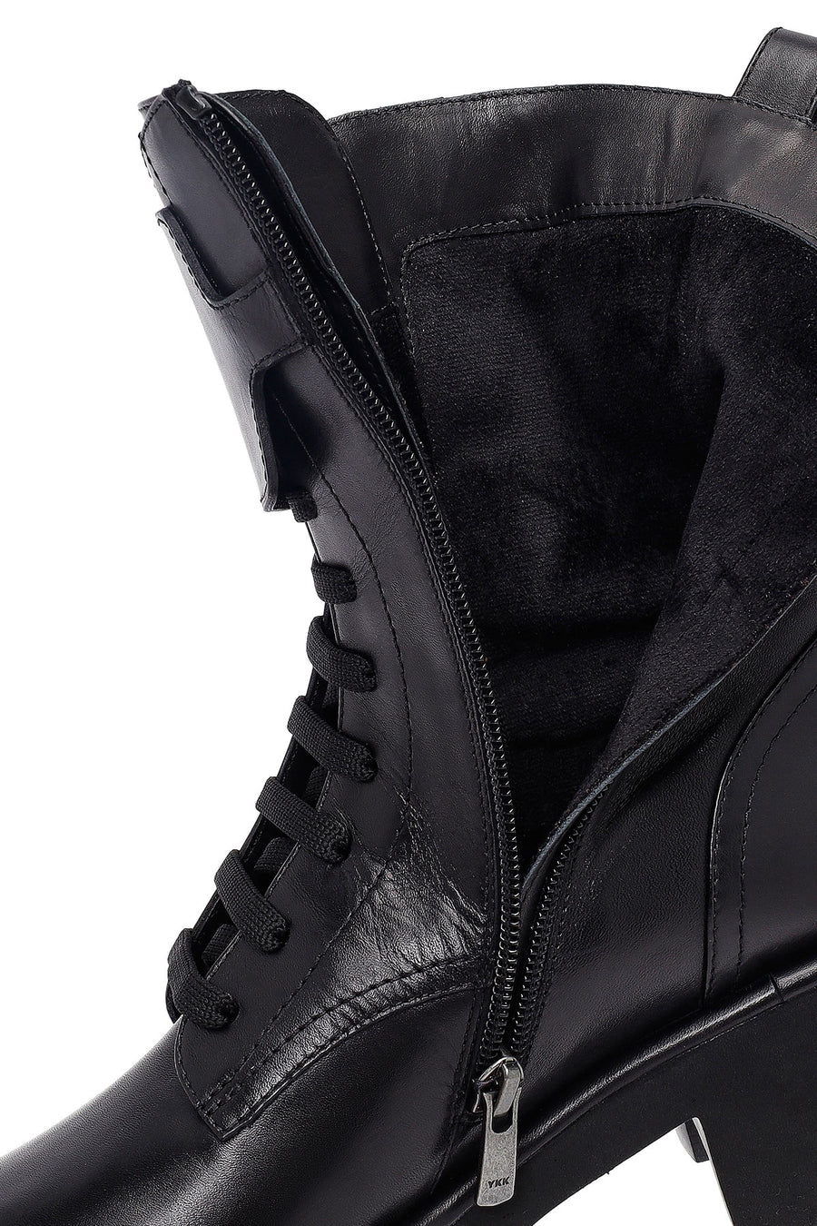 Women's Black Zippered Thick-Soled Leather Ankle Boots