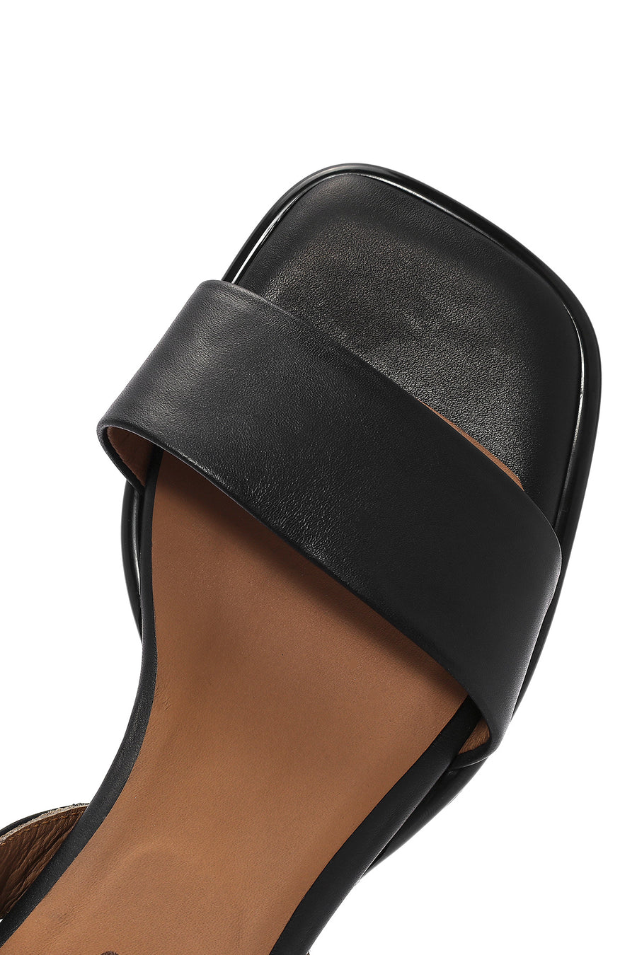 Women's Black Ankle Buckle Thick Heel Leather Sandals