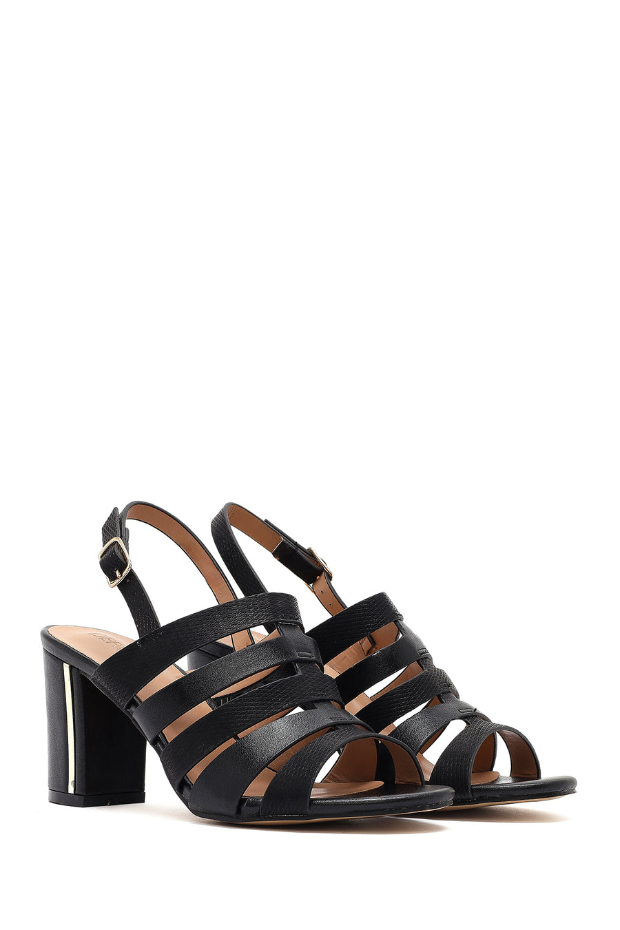 Women's Black Ankle Buckle Thick Heel Sandals
