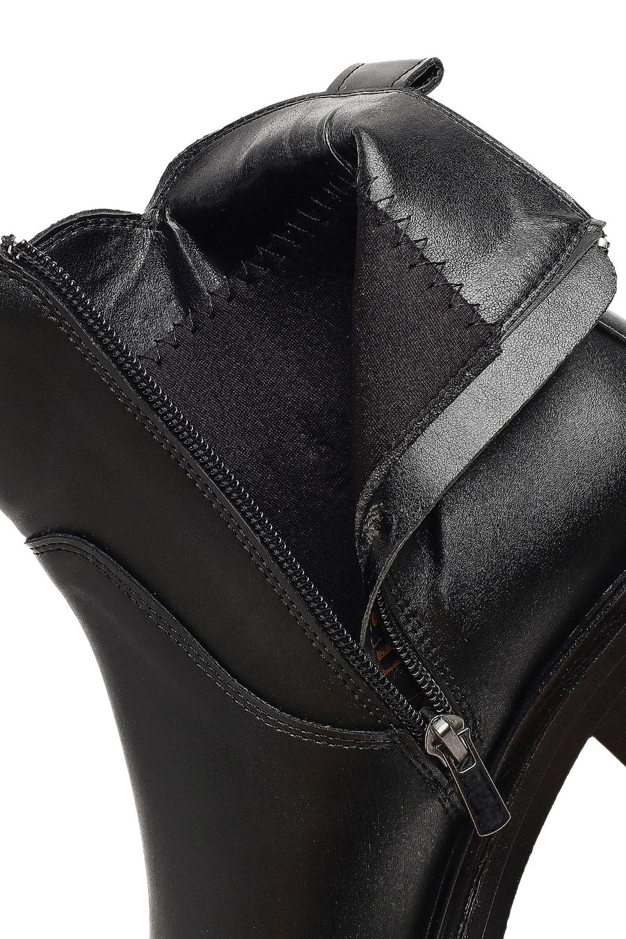 Women's Black Zippered Thick Heeled Boots