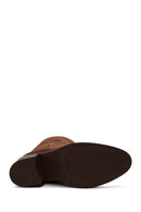 Woman Brown Chunky-Heel Suede Boots | Derimod