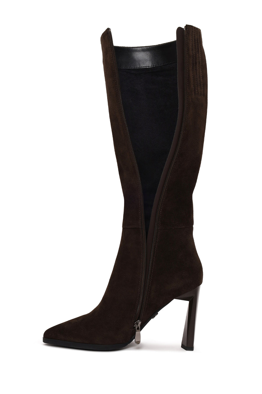 Woman Brown Zip Closure Heeled Suede Boot