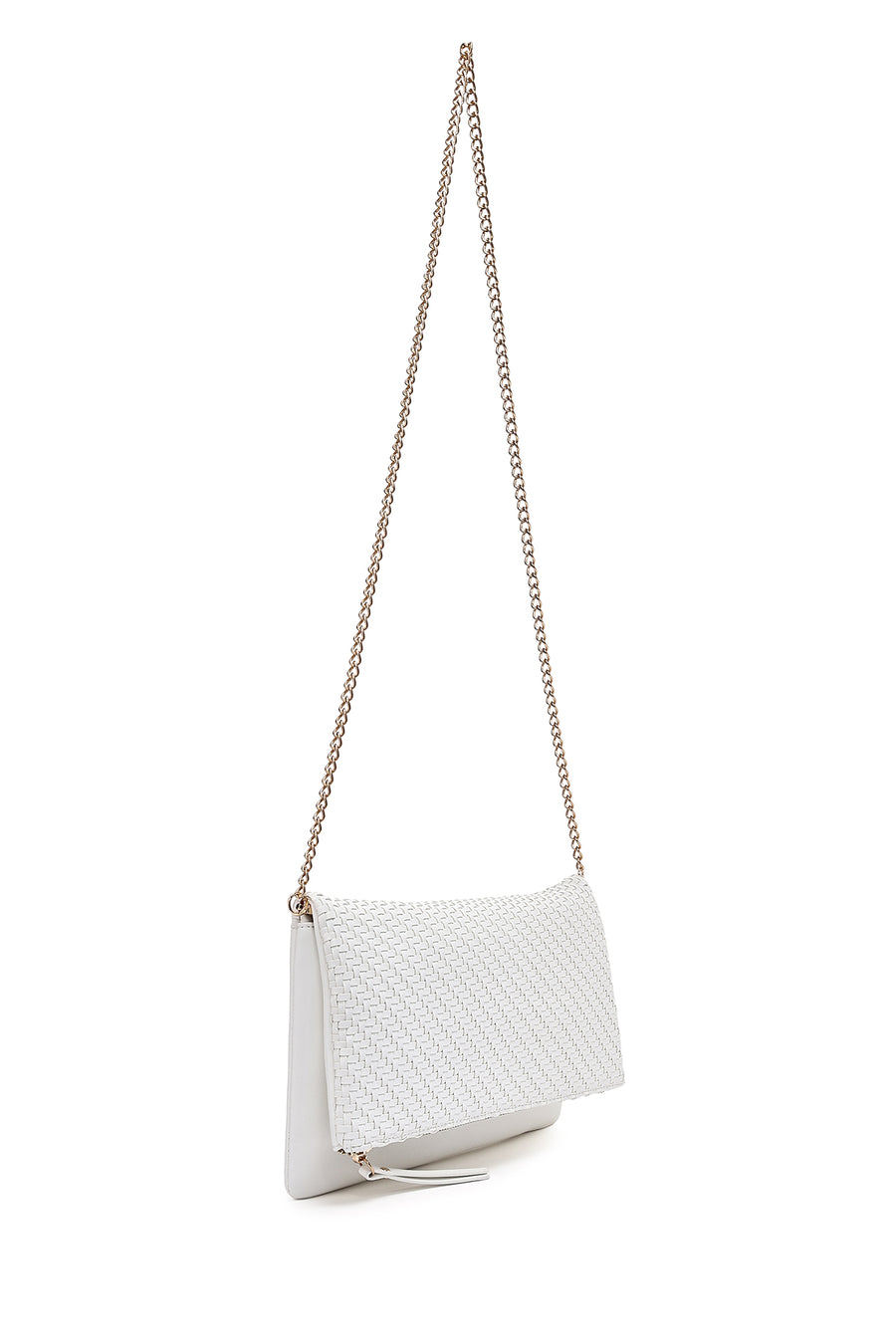 Women's White Long Chain Strap Braided Clutch Bag