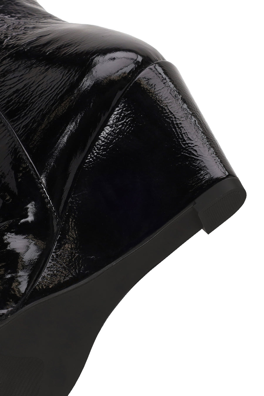 Woman Black Zip Closure Wedge Heel Leather Boots