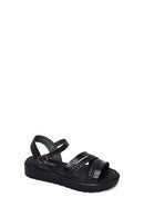 Woman Black Strappy Thick-Soled Braided Leather Bodrum Sandal | Derimod
