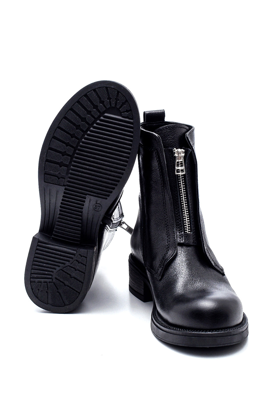 Women's Leather Zipper Detailed Boots