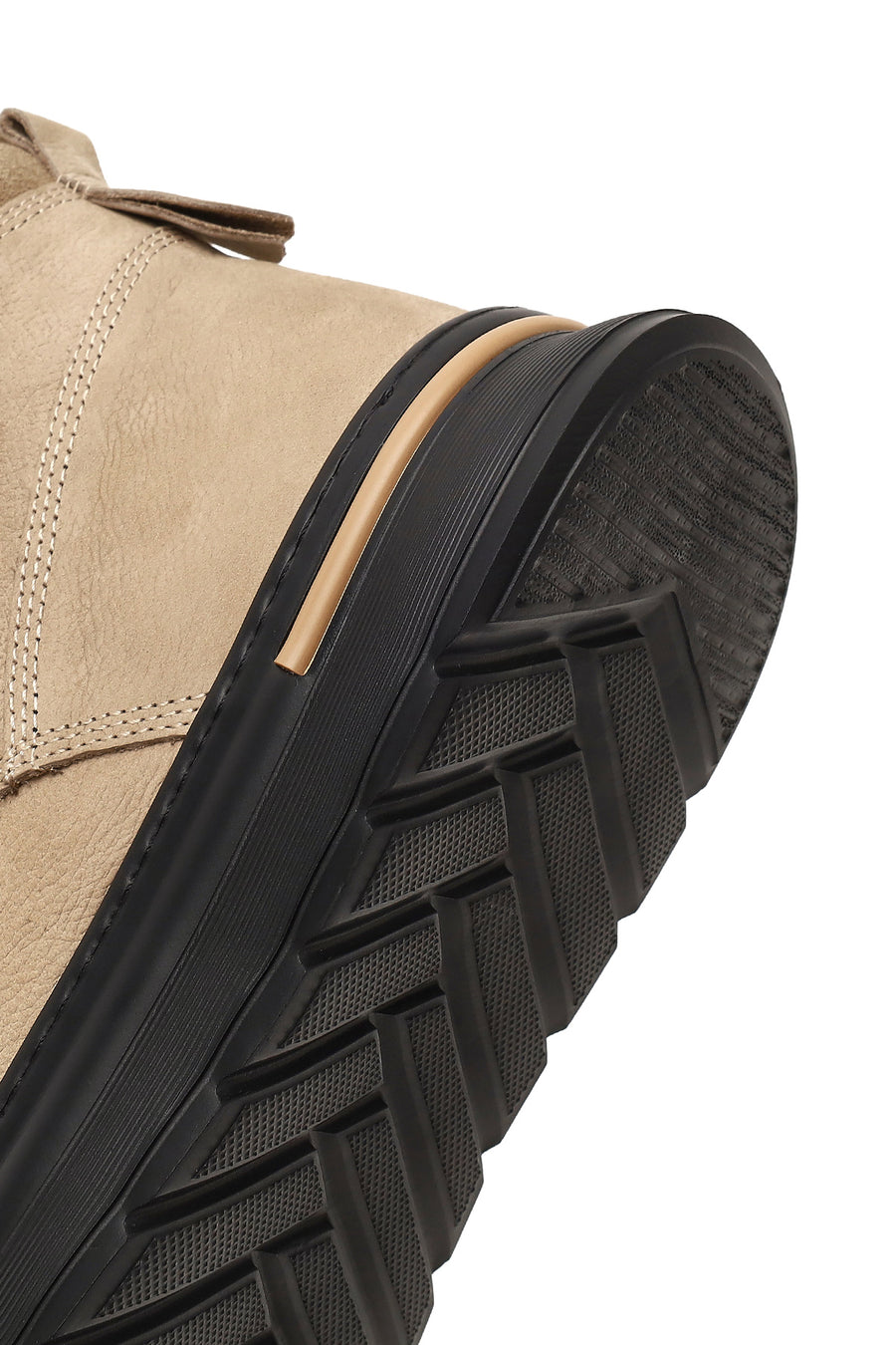 Men's Beige Lace-Up Thick-Soled Nubuck Leather Boots