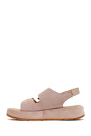 Woman Beige Double-Buckle Thick-Soled Suede Leather Comfort Sandal | Derimod