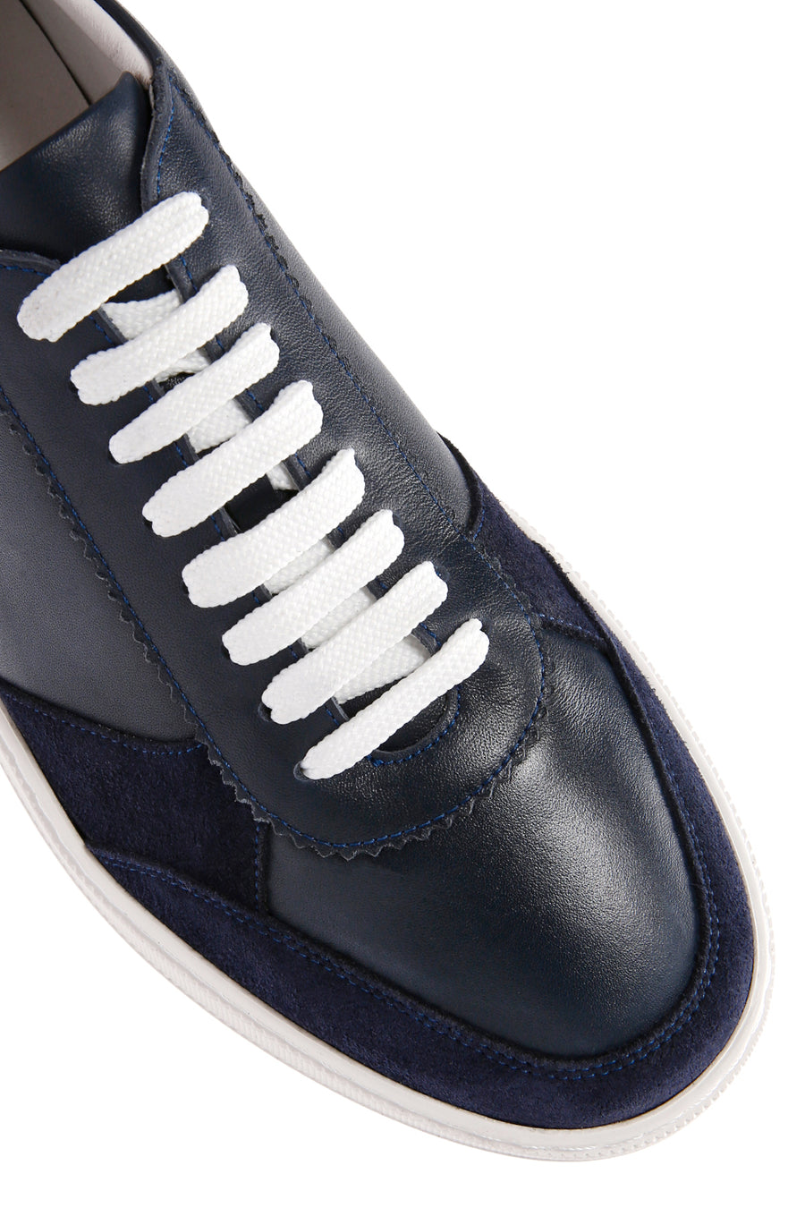 Erkek Lacivert Bağcıklı Deri Sneaker