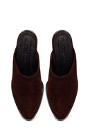 Woman Brown Mule Backless Chunky Heeled Suede Slipper | Derimod