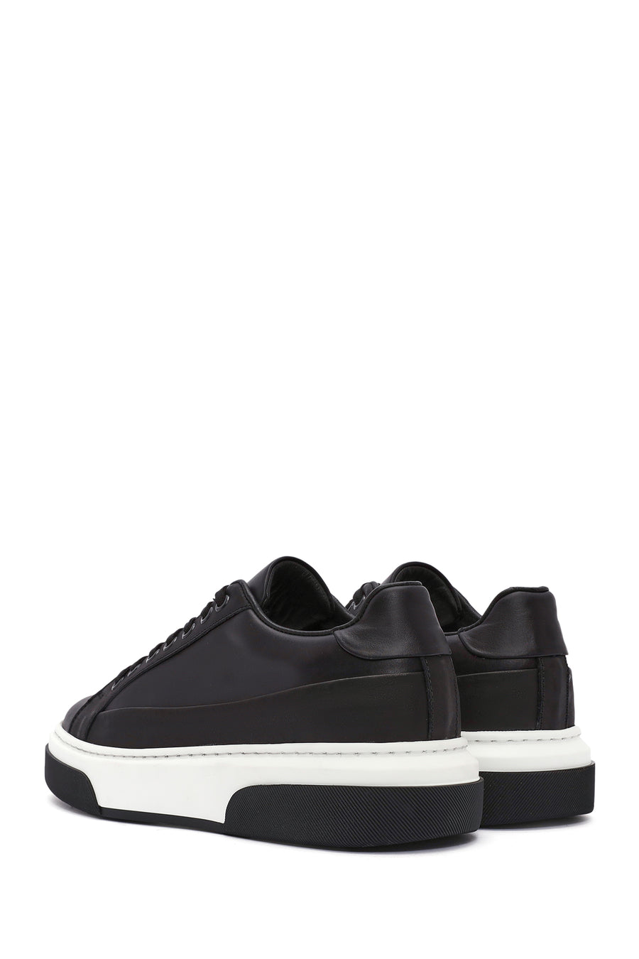 Men's Black Lace-Up Thick Sole Leather Sneakers