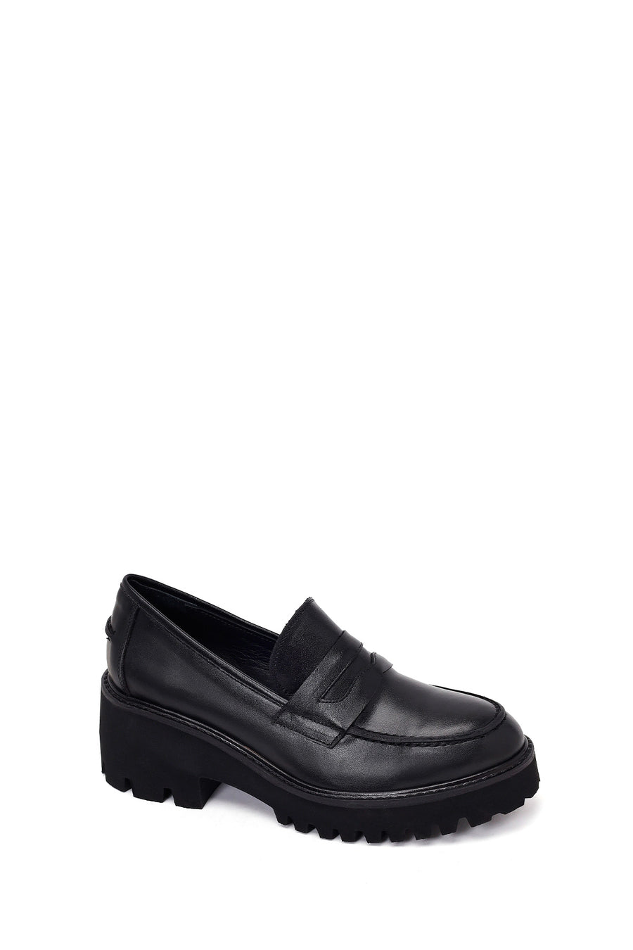 Kadın Siyah Kalın Topuklu Deri Maskülen Loafer