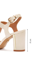 Women's Cream Ankle Strap Chunky Heel Sandals | Derimod
