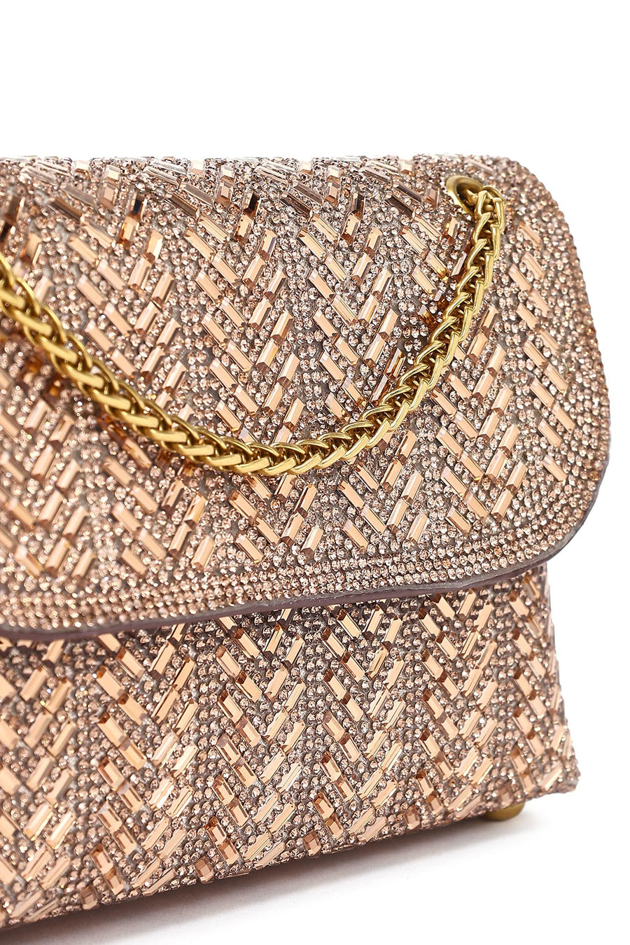 Women's Bronze Long Strap Stone Mini Clutch Evening Bag