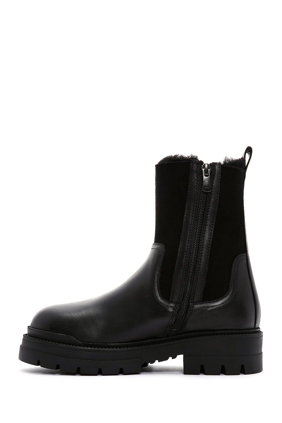 Women's Black Leather Chelsea Boots with Fur Inside