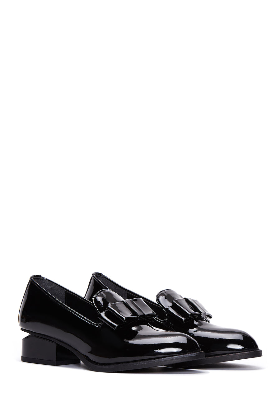Women's Black Heeled Patent Leather Masculine Loafer