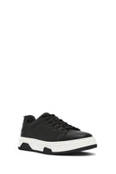 Erkek Siyah Bağcıklı Kalın Tabanlı Deri Sneaker | Derimod