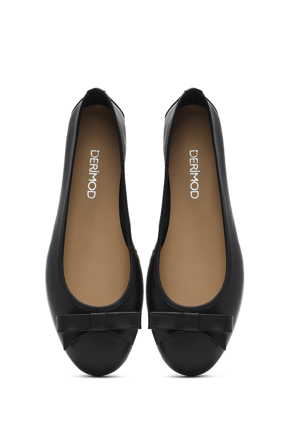 
Women's Black Leather Ballet Flats with Bow
