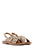 Women's Beige Stone Straw Sandals | Derimod