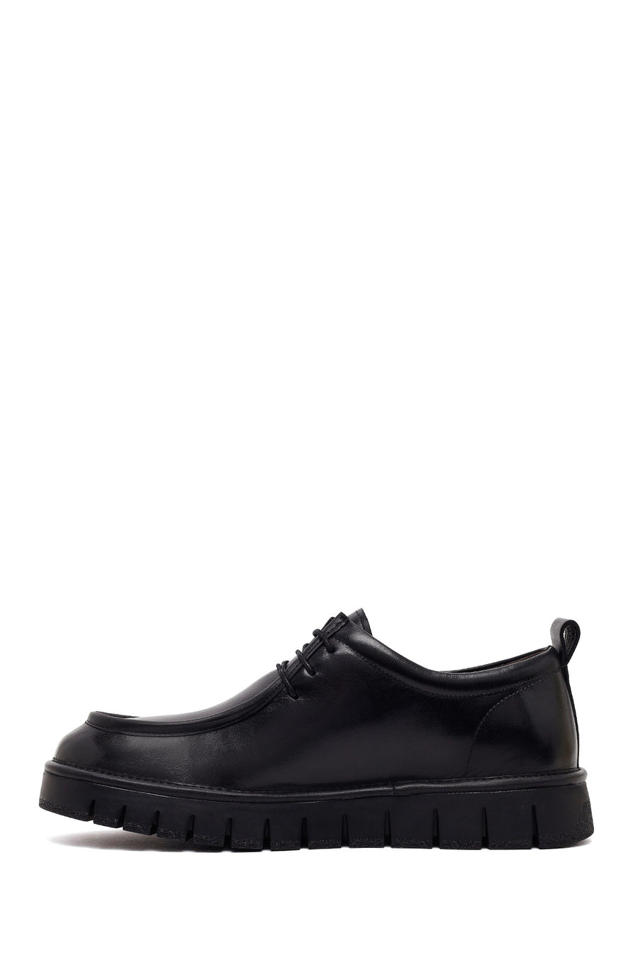 Male Black Lace-Up Thick-Soled Leather Casual Shoes