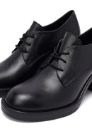 Woman Black Lace-Up Chunky Heeled Leather Masculine Shoes | Derimod