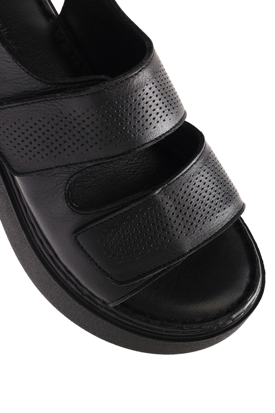 Kadın Siyah Bantlı Kalın Tabanlı Deri Comfort Sandalet