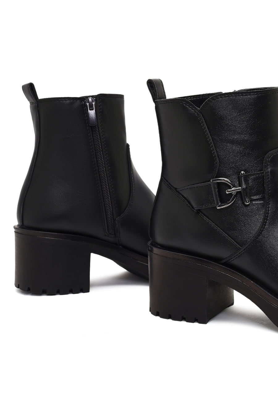 Women's Black Zippered Thick Heeled Boots