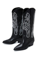 Women's Black Patterned Leather Cowboy Boots | Derimod