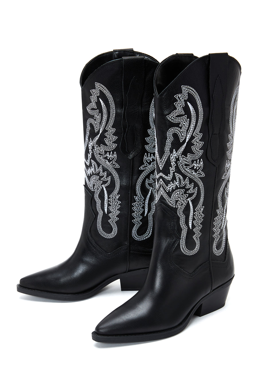 Women's Black Patterned Leather Cowboy Boots