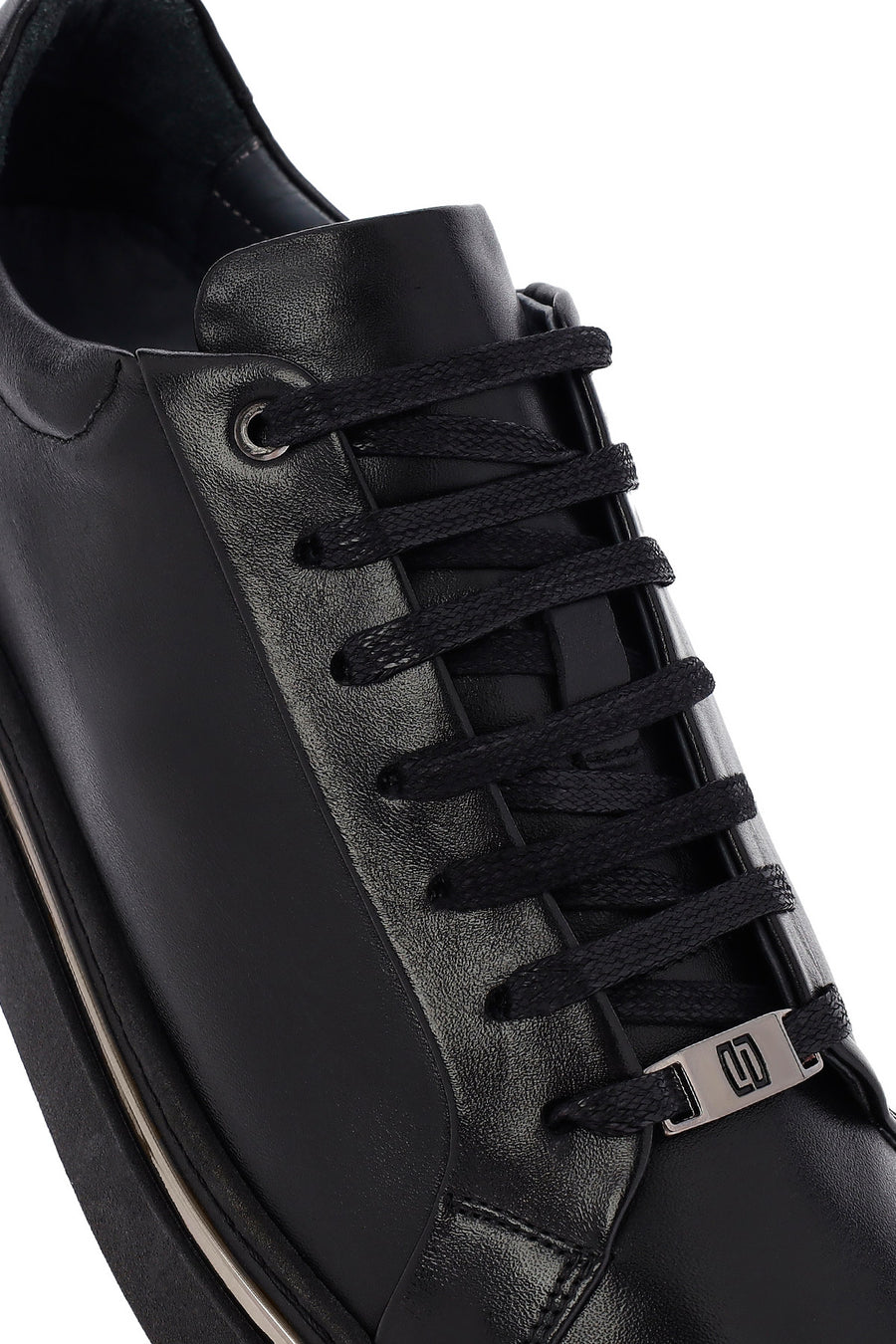 Men's Black Lace Up Leather Sneakers