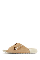 Women's Beige Nubuck Leather Comfort Slippers | Derimod