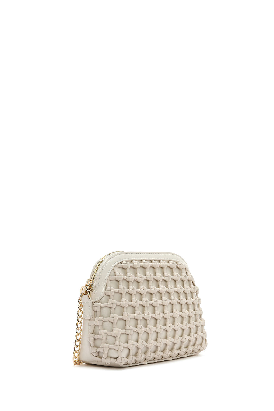Women's Beige Knitted Patterned Long Strap Crossbody Bag