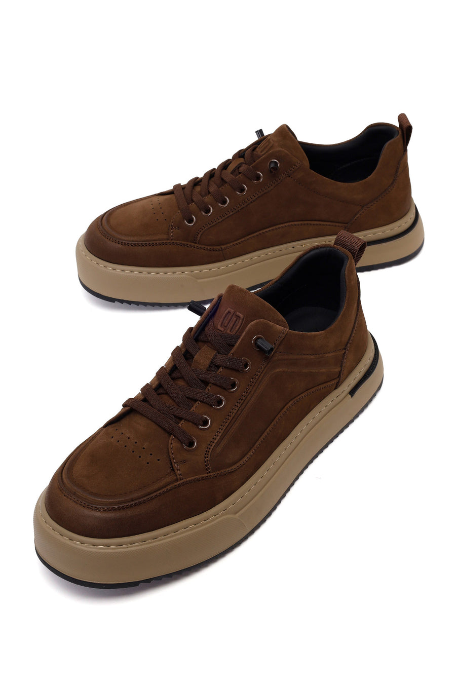 Erkek Kahverengi Bağcıklı Kalın Tabanlı Nubuk Deri Sneaker