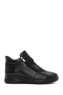 Women's Black Zippered Wedge Heel Leather Comfort Shoes | Derimod