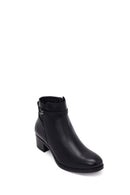 Woman Black Zip Closure Short-Heeled Leather Boots | Derimod