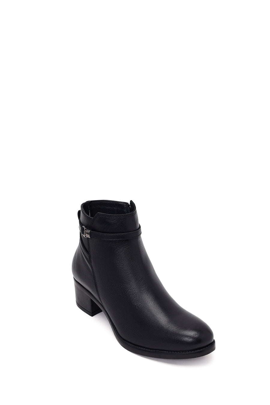 Woman Black Zip Closure Short-Heeled Leather Boots