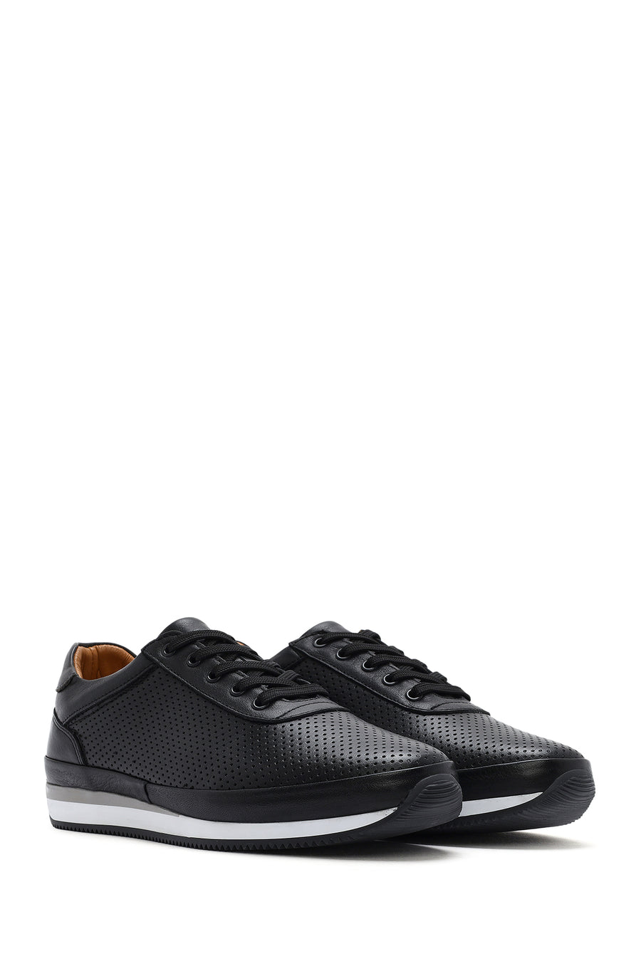 Men's Black Lace-Up Leather Casual Sneaker
