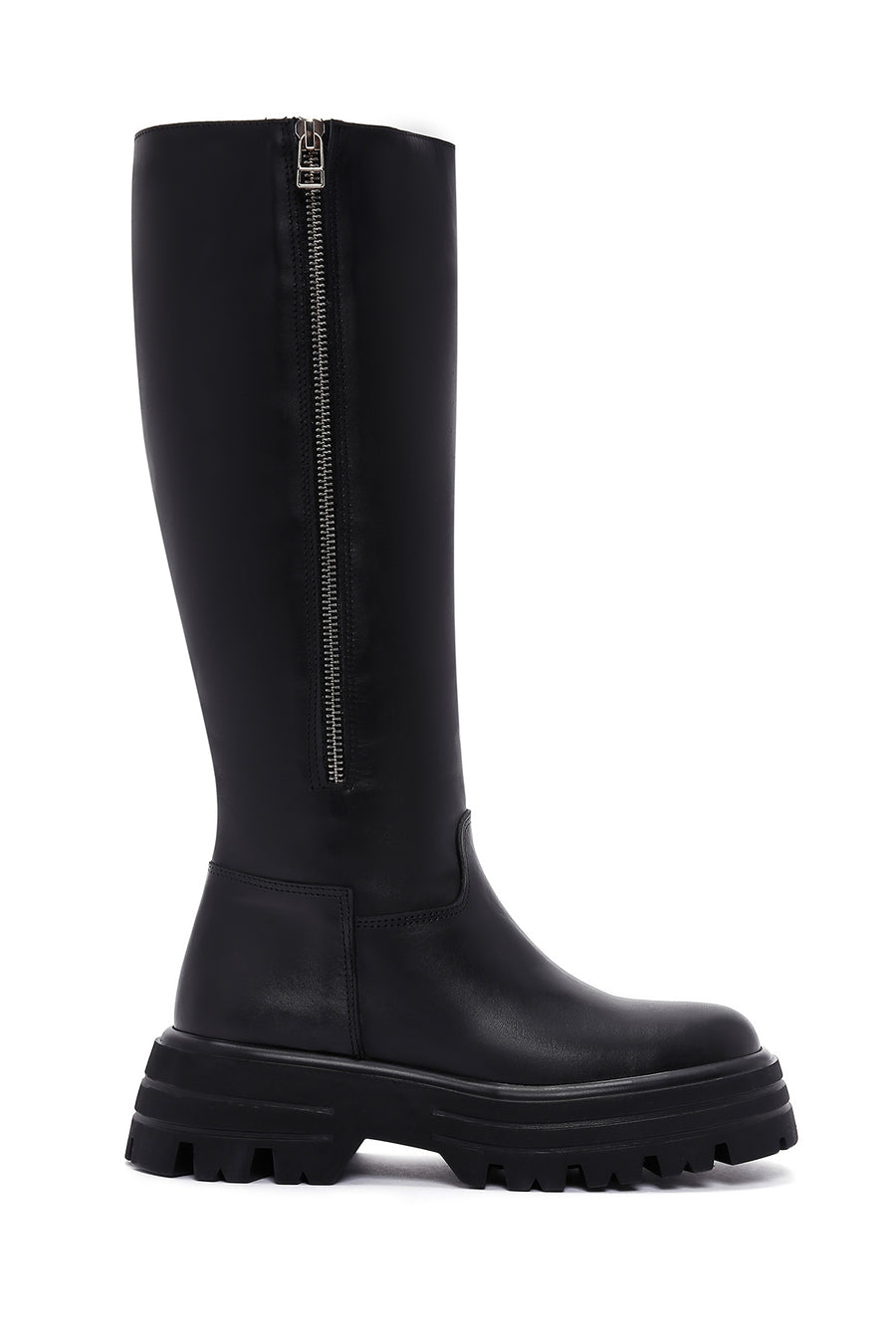 Women's Black Thick Soled Zippered Leather Boots 22WFD186318 | Derimod