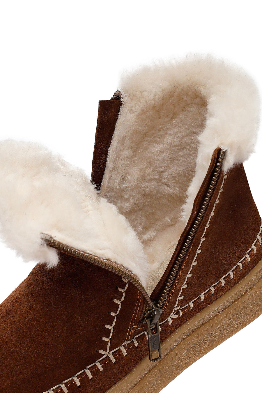 Woman Brown Zippered Thick-Soled Suede Leather Teddy Bot