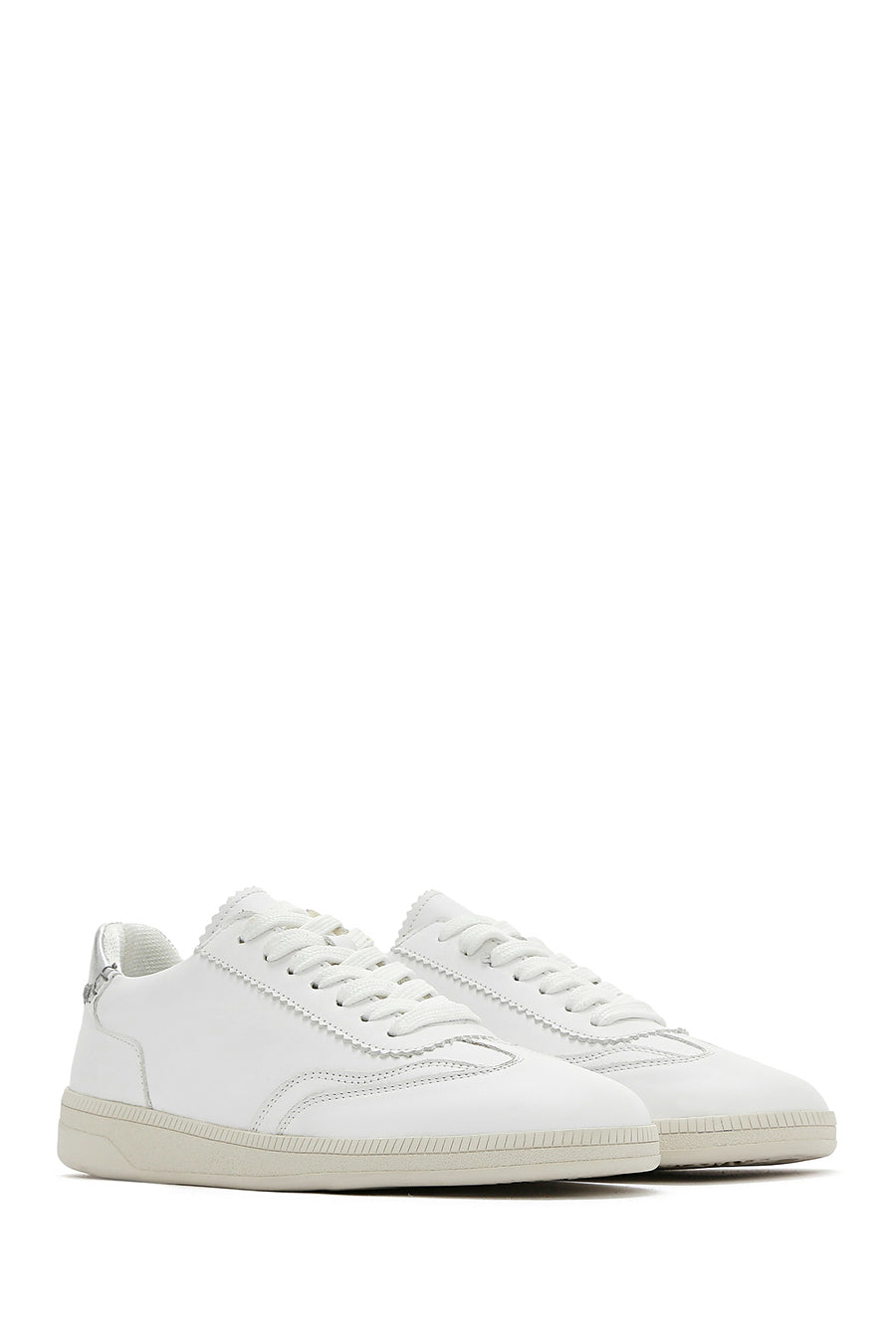 Women's White Lace-Up Leather Sneaker