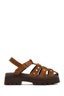 Woman Tan Strappy Thick-Soled Suede Leather Sandals | Derimod