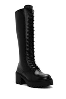 Women's Black Lace-Up Zipper Detailed Thick Heeled Leather Boots | Derimod