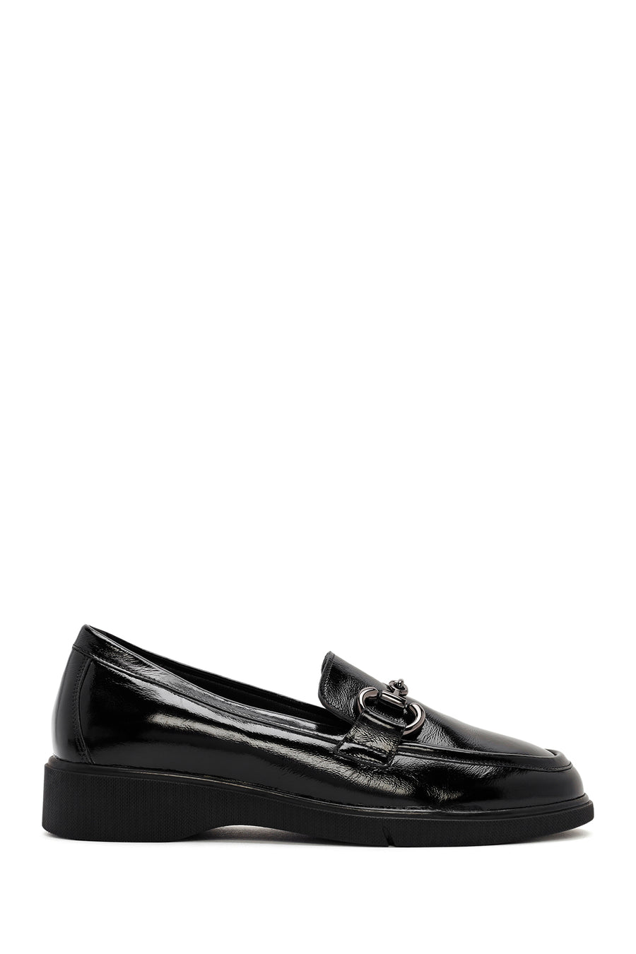 Woman Black Buckled Patent Leather Leather Comfort Loafer 25AFD410216 | Derimod