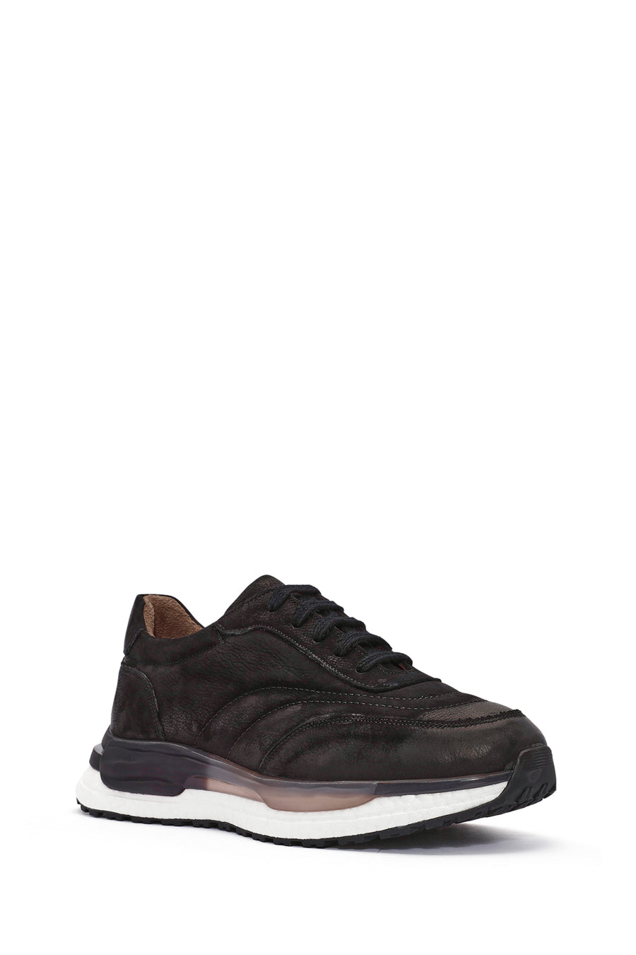 Erkek Siyah Bağcıklı Nubuk Deri Sneaker