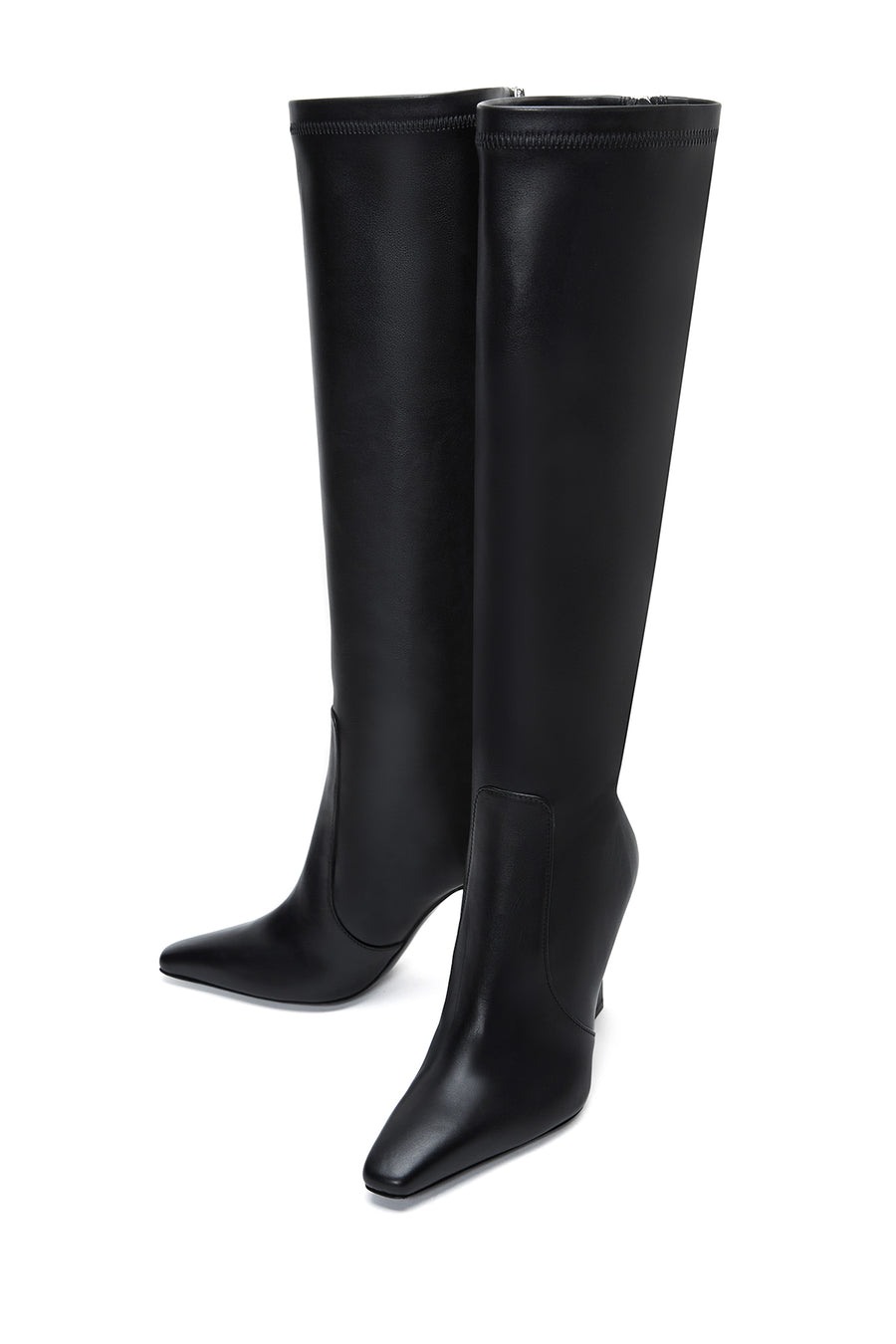 Women's Black Leather Heeled Boots