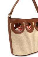 Woman Beige Long-Strap Wicker Shoulder Bag | Derimod